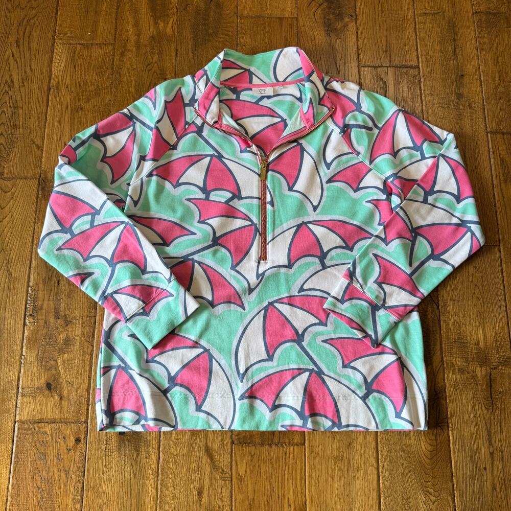 Crown & Ivy Beach Half Zip Shirt XL & Capri L Mint Pink Umbrella Active Wear Set - Picture 8 of 13